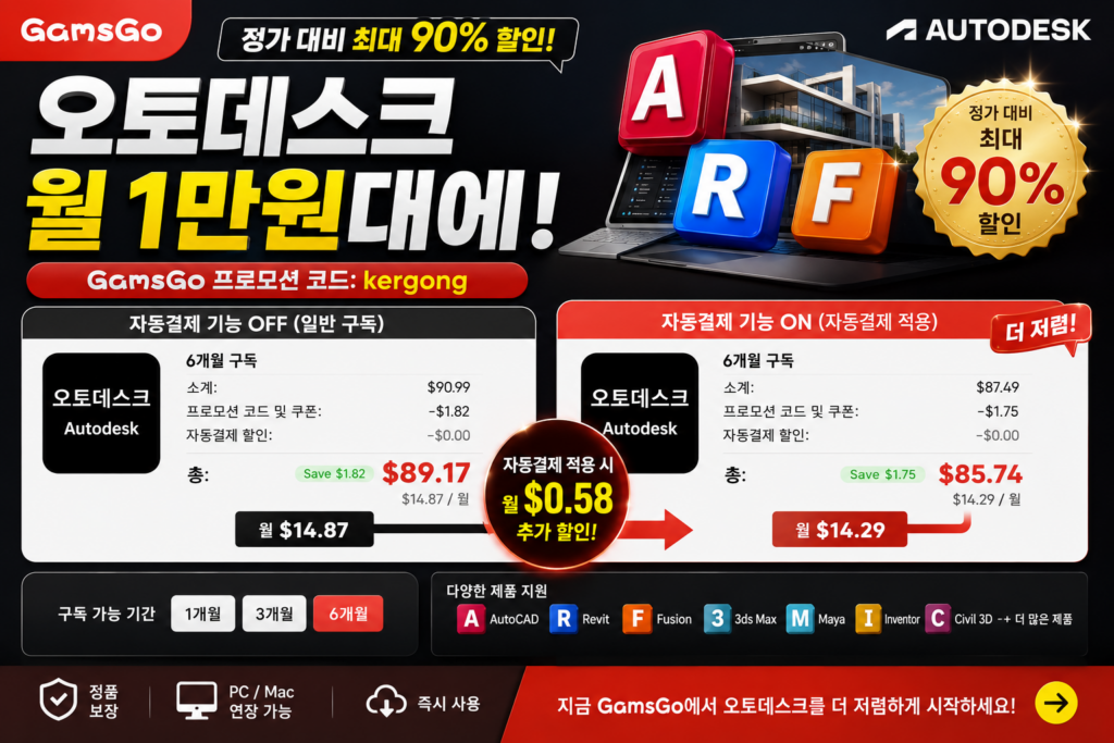 AutoCAD, 3ds Max 정품 구독 90% 할인 겜스고 총정리